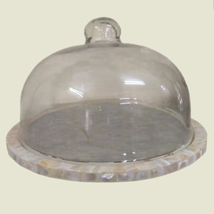 Assiette à gâteau en bois avec incrustation mère et perle avec dôme en verre, support à gâteau à Dessert, assiette de service pour articles de fête - Product Image 3