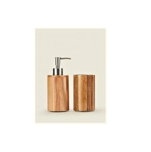 Ensemble de salle de bain en bois de forme ronde faite à la main avec accessoires de bain en acier inoxydable pour décoration pour salle de bain - Product Image 1