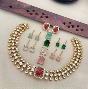 Conjunto de collar de piedras intercambiables de calidad premium, perfecto para fiestas, uso minimalista, complementa tanto la ropa étnica como la occidental. - Product Image 1