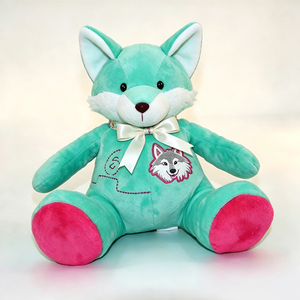 Peluche renard vert menthe personnalisée, adorable peluche renard, peluche renard avec nœud blanc, peluche renard assis, peluche renard douce. - Product Image 1