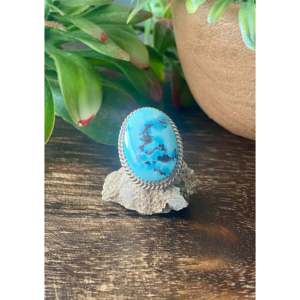 Reda Galvan Golden Hill's Handmade <b>Emerald</b> Cut Turquoise & Sterling <b>Silver</b> Statement <b>Ring</b> Size 4.75 for Everyday Wear - Product Image 1