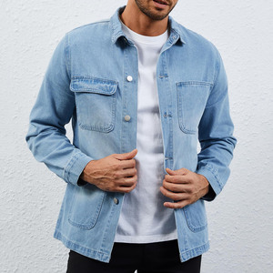 Wholesale <b>Men's</b> Customizable Size Winter Cotton-<b>filled</b> Washed Denim Winter <b>Jacket</b> Long Sleeves Solid Stand Winter Look - Product Image 6