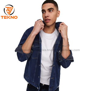Nueva llegada de moda Streetwear chaqueta de mezclilla para los hombres de alta calidad de diseño personalizado de los hombres rasgados botón frontal Denim Jeans Chaquetas - Product Image 3