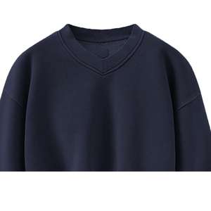 Sweat-shirt en molleton pour femme brodé écologique Bleu foncé Respirant Coupe-vent Polyester/Coton 340g Hiver Col rond Classique - Product Image 4