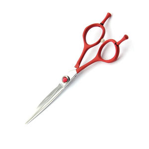 Tijeras de corte de pelo con mango de Color rojo, tijeras de peluquería de acero alemán Extra afiladas con reposapiés ajustable - Product Image 6