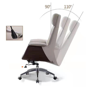 Silla de Oficina Ejecutiva Ergonómica de Respaldo Alto, Diseño Moderno en Color Marfil, Cuero PU y Malla, Altura Ajustable, Base Giratoria de Acero - Product Image 3