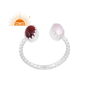 Meilleure vente bague réglable en argent sterling fin avec perle naturelle et grenat et pierres précieuses fabricant de bijoux personnalisés - Product Image 1