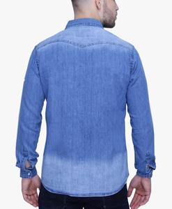 Camisa de mezclilla multicolor para hombre con logotipo de marca personalizado OEM de alta calidad talla grande 10-12 OZ100 % algodón MOQ bajo-Precio de Bangladesh - Product Image 3