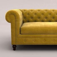 Sofá de 3 Plazas de Terciopelo Amarillo Mostaza de Alta Calidad y Estilo Moderno Simple para Hogares, Hoteles, Restaurantes y Villas
