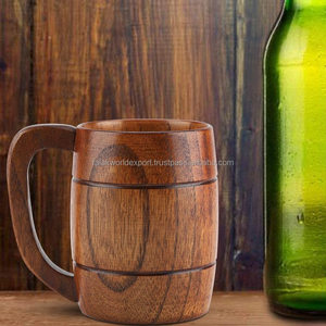 Classic Handmade Wooden Beer <b>Mug</b> PC American Style Bamboo Lid Business Gift with Best Quality Wholesaler From India FWE - Product Image 1