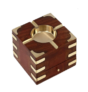 Cendrier portable en bois de Sheesham, design classique personnalisé avec incrustation en laiton, fabriqué à la main en Inde, pour la maison ou le bureau, UNICORN - Product Image 1