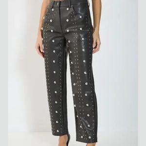 Pantalon droit pour femme en cuir véritable, respirant, avec fermeture à pression sur le devant, broderie personnalisée, automne-hiver, en stock - Product Image 1