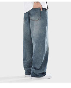 Taille moyenne hommes Denim pantalon en vrac approvisionnement jambe droite à la mode pantalon coton tissu avec fermeture à glissière et cinq poches - Product Image 2