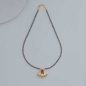 Vintage Kundan Mangalsutra 173018 Wedding Jewelry <b>Ruby</b> Diamond Pearl Beaded Chains Water Drop Number Shape Religious Made Brass - Product Image 2