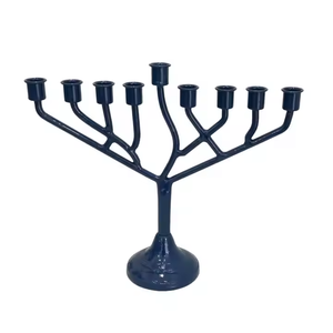 เชิงเทียนโลหะสีน้ำเงินที่มีเอกลักษณ์เฉพาะของ Hanukkah เก้าสาขา Menorah สำหรับคริสต์มาสโดยการตกแต่ง impex - Product Image 3