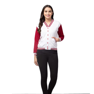 แจ็กเก็ตผู้หญิงสีแดงเลือดหมูเสื้อแจ็กเก็ตเบสบอลบอมเบอร์เครื่องแบบวิทยาลัยแฟชั่นเสื้อแจ๊กเก็ต - Product Image 6