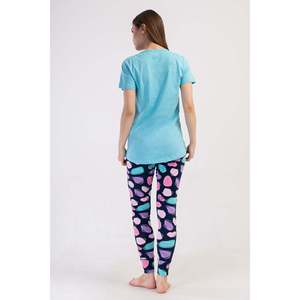 Conjunto de pijama KADIN LYC SUPREM O YAKA KISA KOL BLUZU UZUN ETEGI OVAL MANSETLI TAYT - Turquesa - Turquesa - Product Image 3