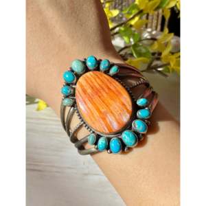 Paul Livingston's Fashion <b>Cuff</b> <b>Bracelet</b> Spiny Oyster & Kingman Turquoise Set in Sterling <b>Silver</b> - Product Image 2
