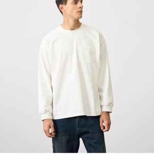 T-shirt à manches longues personnalisé 100 coton T-shirts personnalisé poids lourd surdimensionné Long T-shirt tissu uni de couleur blanche - Product Image 2