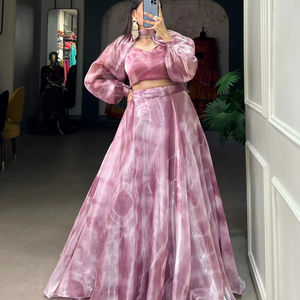 El último diseñador Tissue Silk Zari Printed Work Lahenga Choli de FabZone - Product Image 1