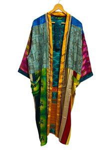 Túnica India Floral Seda Sari Kimono Vintage Sari Robe Suave Playa Fiesta Vestido Indio Hecho A Mano Seda Kimono - Product Image 6
