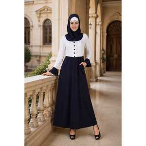อาบายะผ้าเครปแบบลำลองของ Eiman สีขาวและสีน้ำเงินกรมท่า สไตล์คาชิโบ - Product Image 1