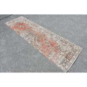 Turkish Rug, 2.8x9.3 ft <b>Runner</b> Vintage Rug, <b>Red</b> Gray Abstract Rug - Product Image 2