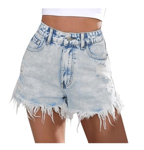 À la mode 100% coton femmes Denim Shorts en détresse solide motif décontracté extérieur été mode vente chaude - Product Image 5
