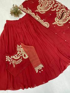 Diseñador indio último color rojo nupcial Lehenga Choli Unstich diseño boda Lahnga Choli mujeres Lengha mayoristas Surat India - Product Image 4