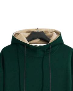 Green Beige Colourblock Hoodie For Unisex Casual <b>Warm</b> <b>Fleece</b> Pullover With Kangaroo Pocket Stylish Dual Tone Winter Sweatshirt - Product Image 4