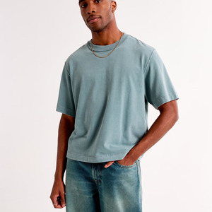 Venta al por mayor 100% algodón hombres deporte en blanco cielo recortado Camisetas cuello redondo estilo casual patrón sólido Boxy Streetwear camiseta personalizada - Product Image 3