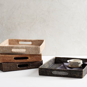 Wholesale Dark Brown Sustainable Classic <b>Round</b> <b>Folding</b> Rattan Serving Tray Cost-Effective Home Storage Organization Containers - Product Image 5