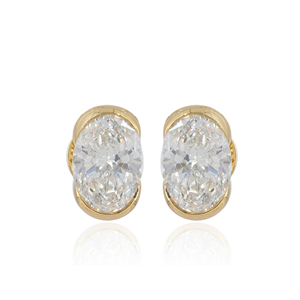 Boucles d'oreilles solitaires en or jaune 14 carats avec diamant ovale de 1,48 carat cultivé en laboratoire, bijoux fins - Product Image 2