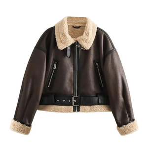 Veste bomber en cuir pour femmes sur mesure en gros 2026, veste d'hiver de luxe avec garniture en fausse fourrure, veste bomber élégante pour femmes, fabricant - Product Image 3