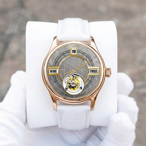 Montre mécanique tourbillon OEM ODM avec fonction heures sautantes, cadran Ice Flower, en acier inoxydable or rose, personnalisable - Product Image 1