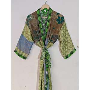 Belle robe en soie recyclée Kimono indien robe de maternité vêtements de nuit d'été thermiques vêtements de plage bohème Bikini couverture Dressing - Product Image 3