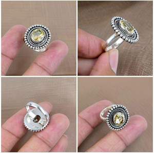 แหวนซิทรีนธรรมชาติทำด้วยมือทำมือ925แข็งเงินเหลืองตั้งหนามเตย - Product Image 6