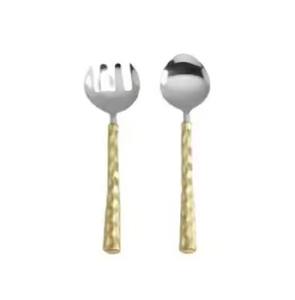 Couverts en acier inoxydable à long usage au design antique Ensemble de couverts à salade Manche en bois plaqué argent - Product Image 3