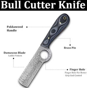 OEM Wholesale Custom Damascus Steel Bull Cutter Bowie <b>Knife</b> Full Tang Fixed Blade Leather Sheath Hunting Micarta Handle <b>Utility</b> - Product Image 2