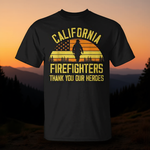 T-shirt unisexe à manches courtes et col rond pour adultes, design vintage, avec inscription « Thank You Heroes » pour les pompiers de Californie - Product Image 3