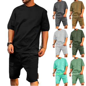 Conjunto de dos piezas de verano para hombre, camiseta de manga corta gris oscuro con pantalones cortos a juego, ropa informal de algodón ligero y transpirable. - Product Image 6