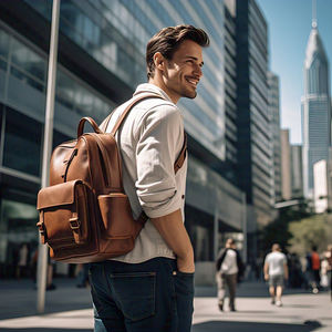 Sac à dos Sac de voyage en cuir véritable Sac à dos en cuir fonctionnel à la mode Sac de voyage scolaire - Product Image 6