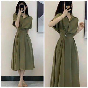 Party and street shirt dress with waist button, 15 colors, Korean style - Product Image 1