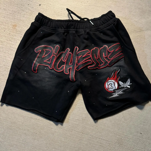 Pantalones cortos de hombre personalizados con lavado ácido Vintage diseño personalizado algodón pesado Puff impreso estilos desgastados de diamantes de imitación pantalones cortos unisex de lana - Product Image 5