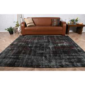 Tapis turc vintage 6,4x7,4 pieds, grand tapis oriental en laine noir - Product Image 2