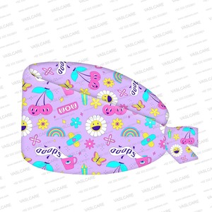 Nurse Caps for Women Nursing Caps with Button Adjustable Elastic Scrub <b>Hats</b> Cute Colors Doodle Food, Flowers Pattern Caps - Product Image 3