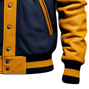 Chaqueta Varsity cálida de piel de oveja de cuero OEM personalizada, chaqueta Letterman de alta calidad recién llegada, chaqueta Varsity con cuello levantado - Product Image 4