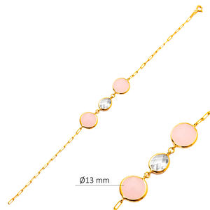 Round Pink Quartz Oval CZ 22K Gold Bezel <b>Silver</b> <b>Bracelet</b> Handmade 925 <b>Sterling</b> <b>Silver</b> for <b>Woman</b> Jewelry - Product Image 3