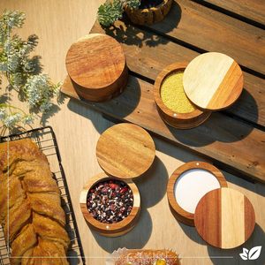 Caja de sal o especias de madera de acacia, 4 Uds., Bodega de sal de madera de acacia con tapa giratoria, caja contenedora de sal con tapa, tarro de madera para cocina - Product Image 6