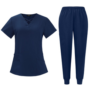 Tenues médicales personnalisées pour femmes avec logo, en tissu tissé couleur figue, uniformes pour femmes - Product Image 2